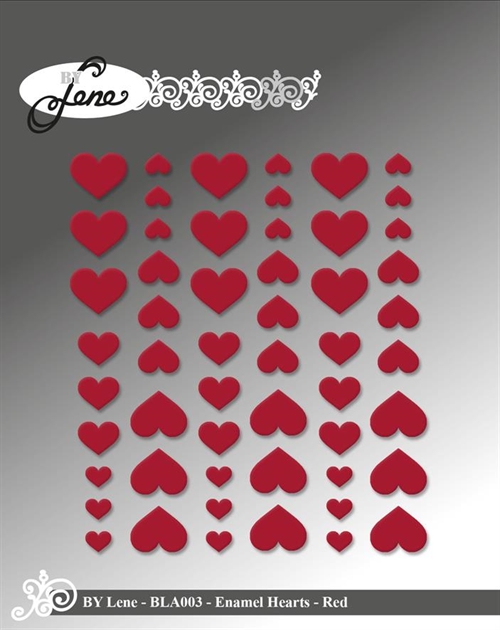 By Lene Enamel hearts Rød 54 stk 11x13, 8x10 & 5x6mm